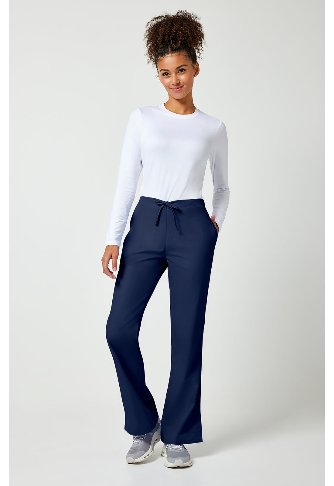 Workwear Originals 4101 Women's Natural Rise Flare Leg Drawstring Scrub Pants Navy