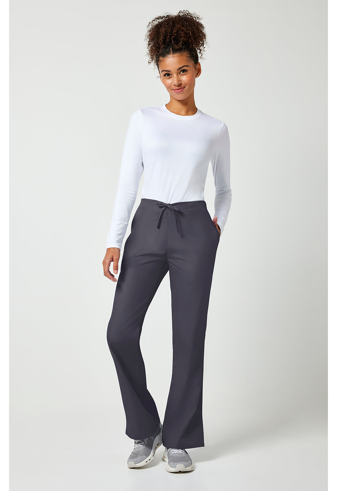 Workwear Originals 4101 Women's Natural Rise Flare Leg Drawstring Scrub Pants Pewter