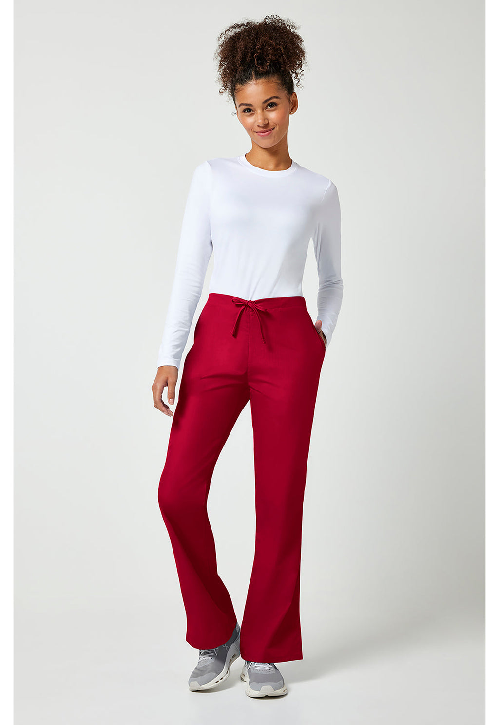 Workwear Originals 4101 Women's Natural Rise Flare Leg Drawstring Scrub Pants Red