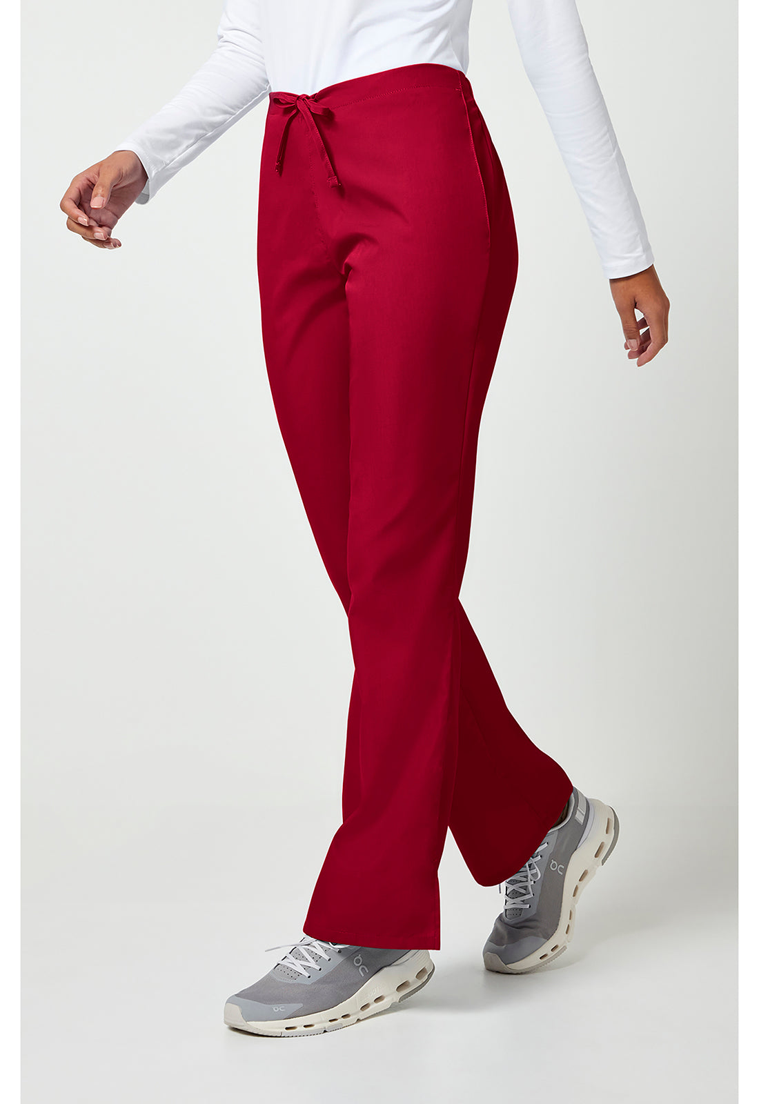 Workwear Originals 4101 Women's Natural Rise Flare Leg Drawstring Scrub Pants Red