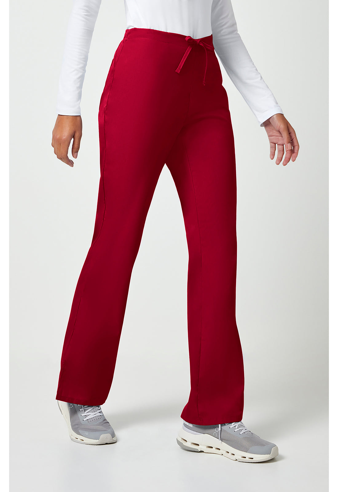 Workwear Originals 4101 Women's Natural Rise Flare Leg Drawstring Scrub Pants Red