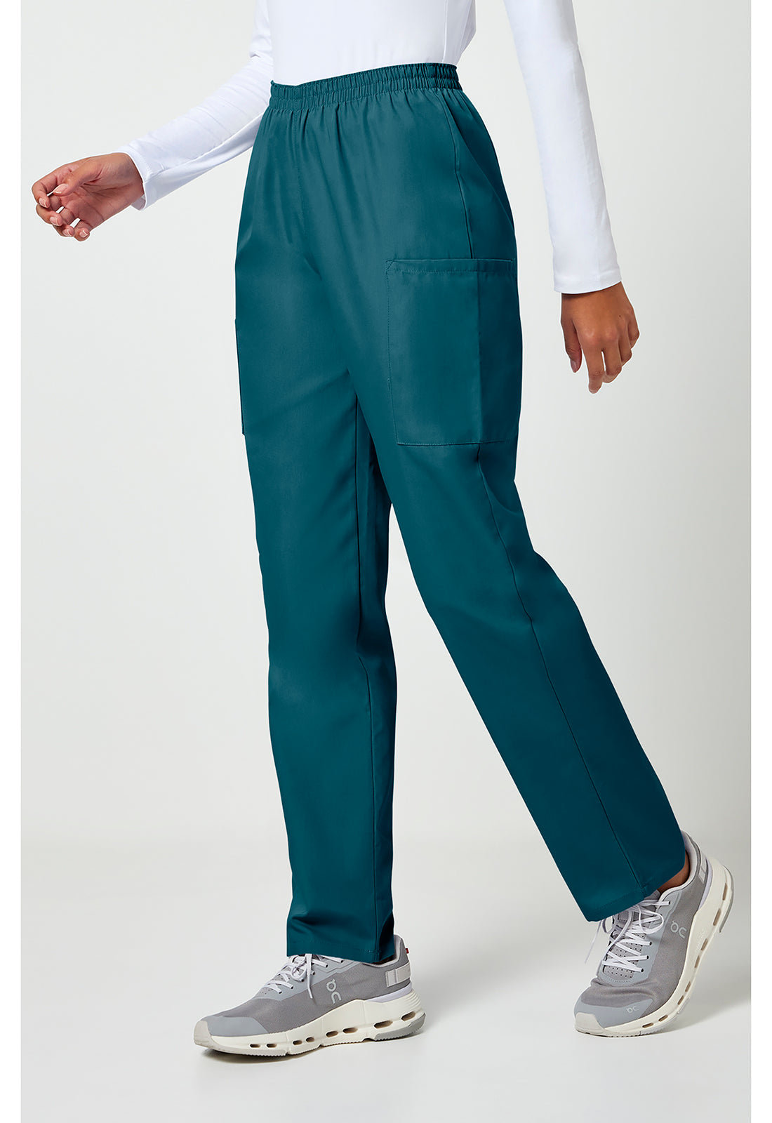 Workwear Originals 4200 Women's Natural Rise Tapered Pull-On Cargo Scrub Pants Caribbean Blue