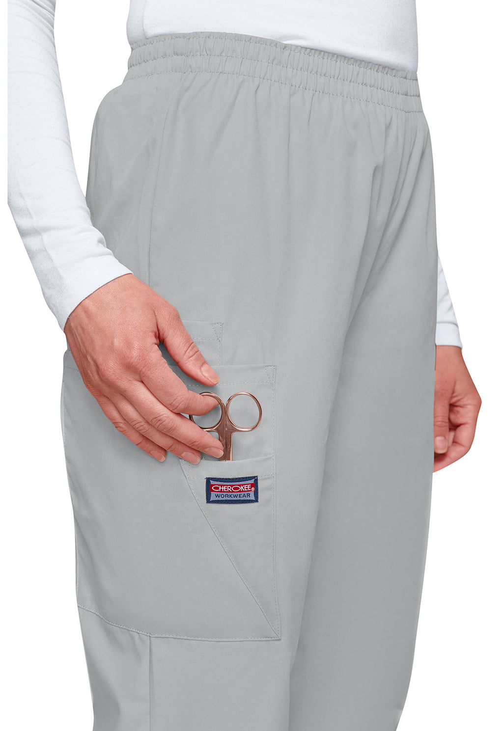 Workwear Originals 4200 Women's Natural Rise Tapered Pull-On Cargo Scrub Pants Grey