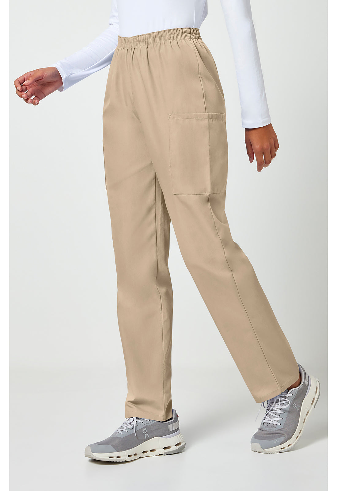 Workwear Originals 4200 Women's Natural Rise Tapered Pull-On Cargo Scrub Pants Khaki