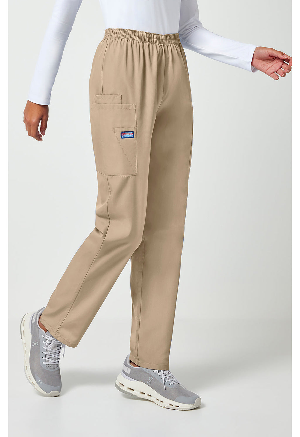 Workwear Originals 4200 Women's Natural Rise Tapered Pull-On Cargo Scrub Pants Khaki