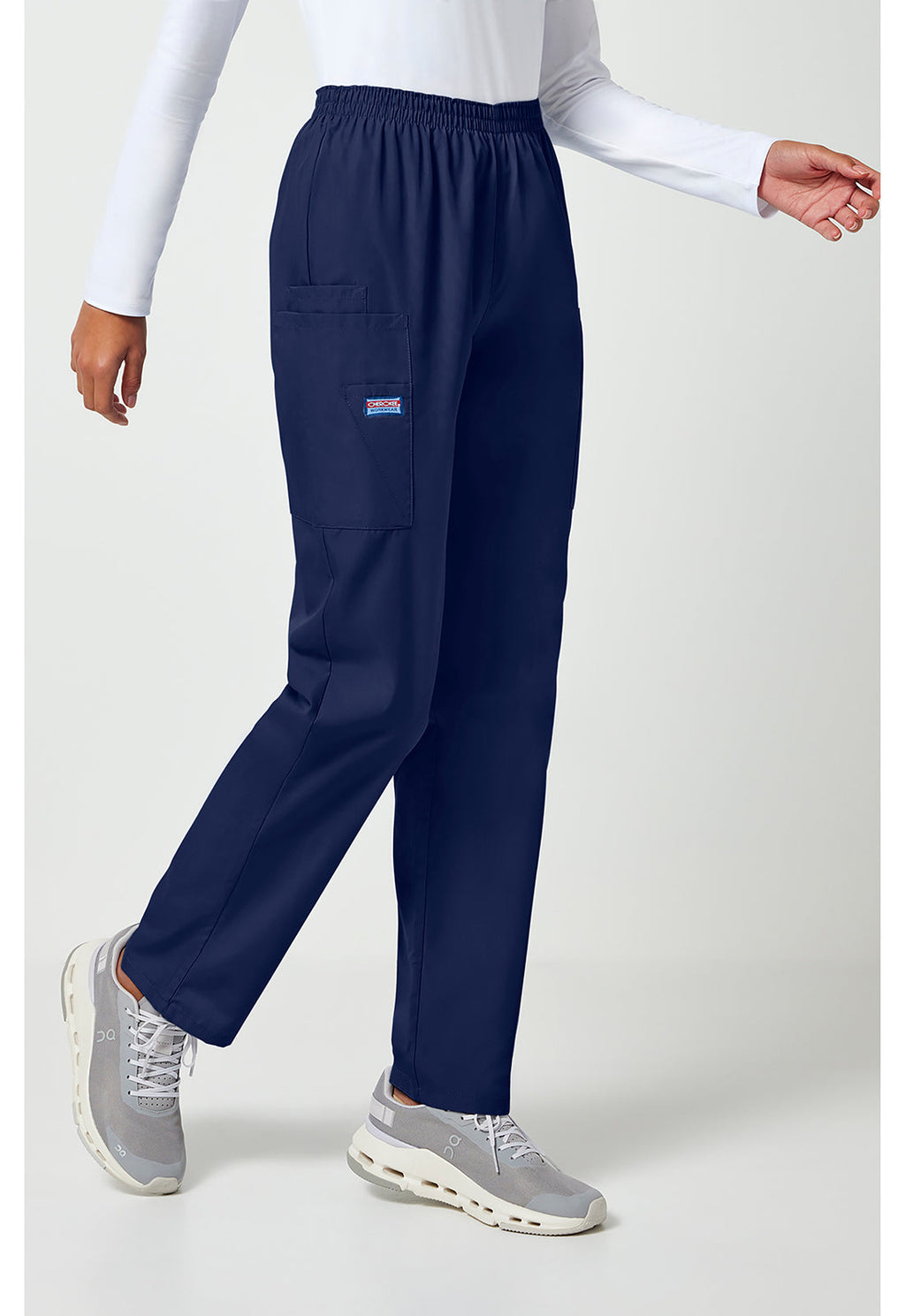 Workwear Originals 4200 Women's Natural Rise Tapered Pull-On Cargo Scrub Pants Navy