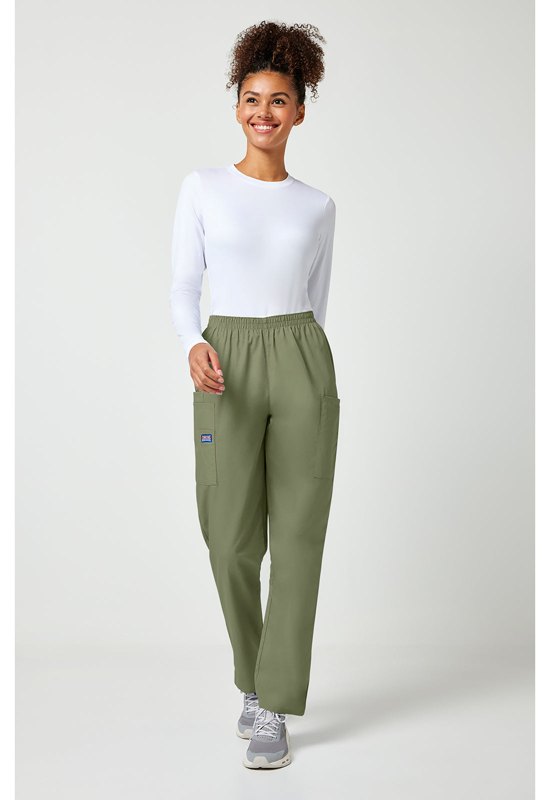 Workwear Originals 4200 Women's Natural Rise Tapered Pull-On Cargo Scrub Pants Olive