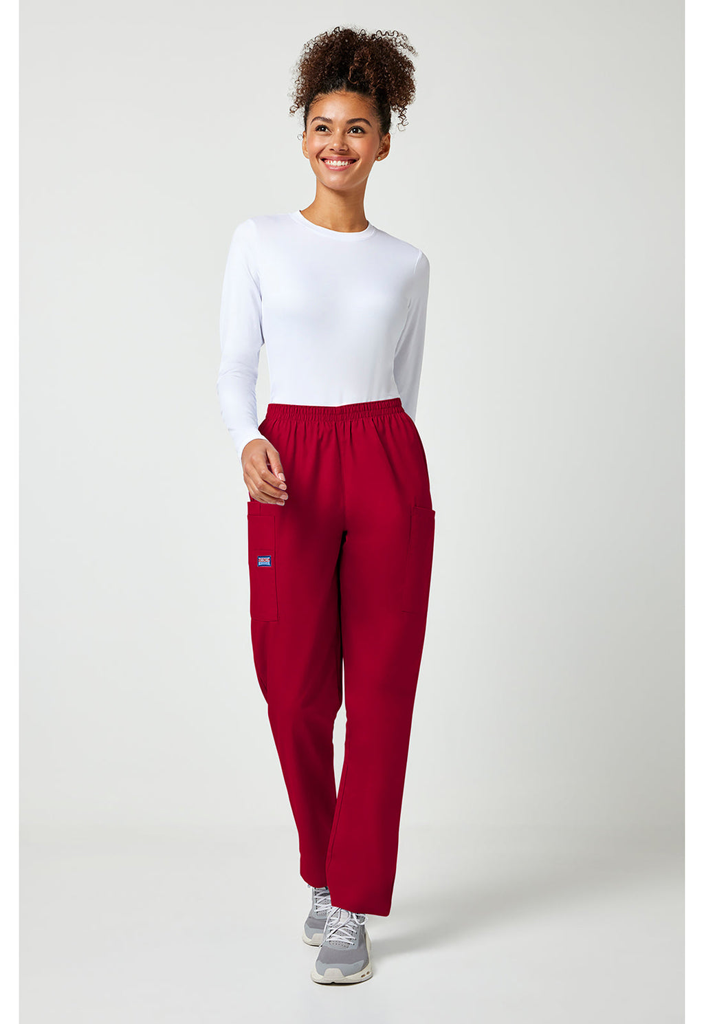 Workwear Originals 4200 Women's Natural Rise Tapered Pull-On Cargo Scrub Pants Red