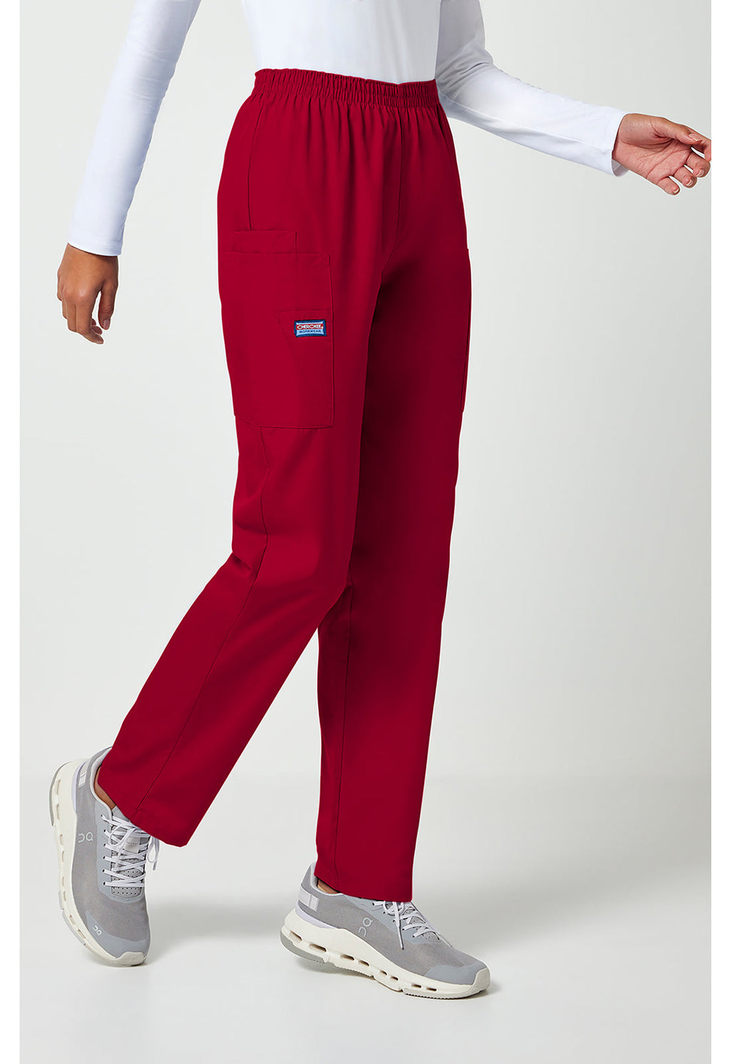 Workwear Originals 4200 Women's Natural Rise Tapered Pull-On Cargo Scrub Pants Red