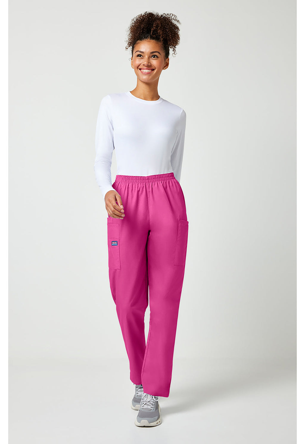 Workwear Originals 4200 Women's Natural Rise Tapered Pull-On Cargo Scrub Pants Shocking Pink