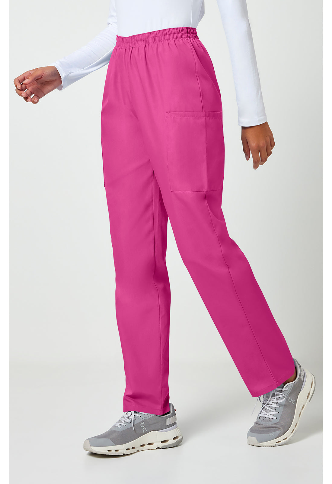 Workwear Originals 4200 Women's Natural Rise Tapered Pull-On Cargo Scrub Pants Shocking Pink