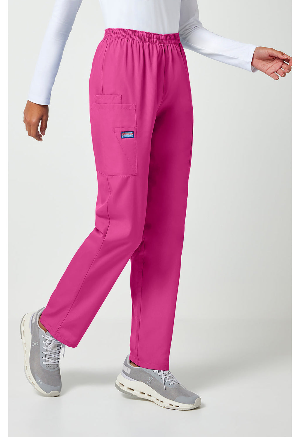 Workwear Originals 4200 Women's Natural Rise Tapered Pull-On Cargo Scrub Pants Shocking Pink