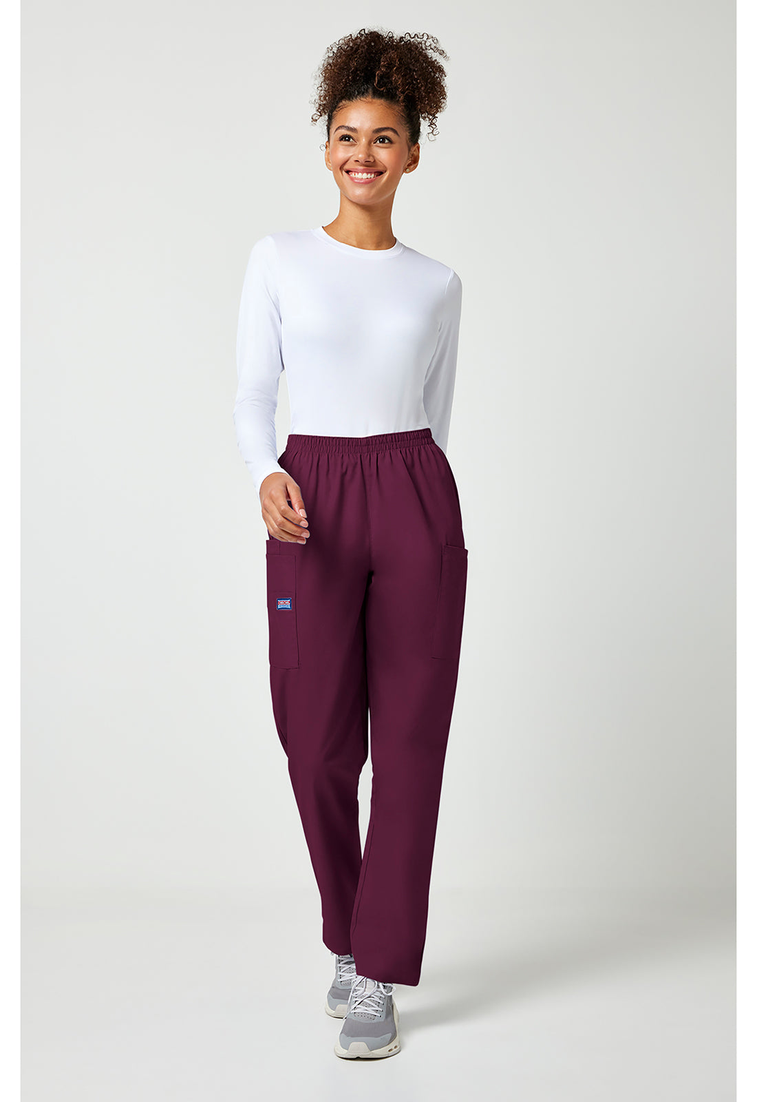 Workwear Originals 4200 Women's Natural Rise Tapered Pull-On Cargo Scrub Pants Wine