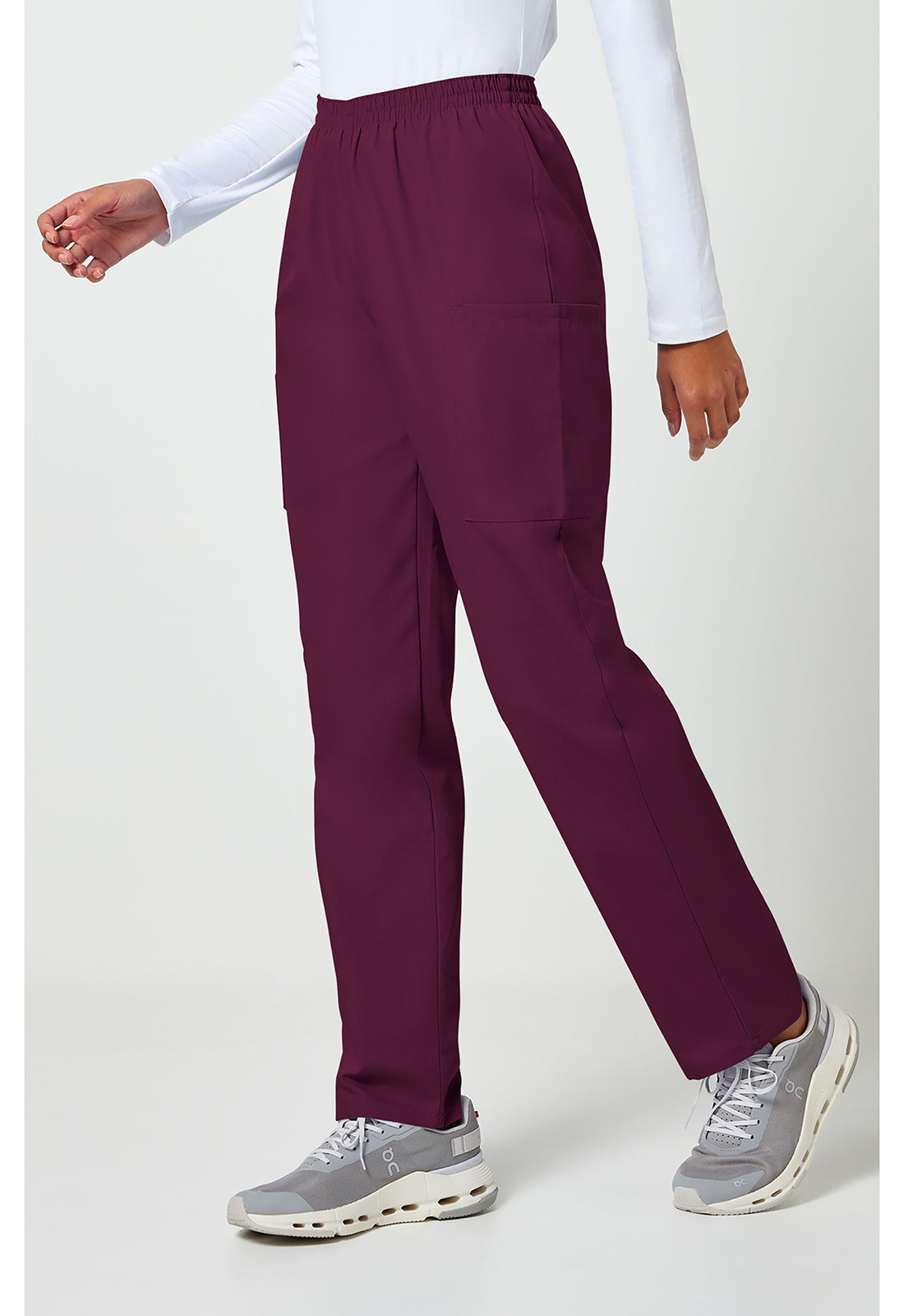 Workwear Originals 4200 Women's Natural Rise Tapered Pull-On Cargo Scrub Pants Wine