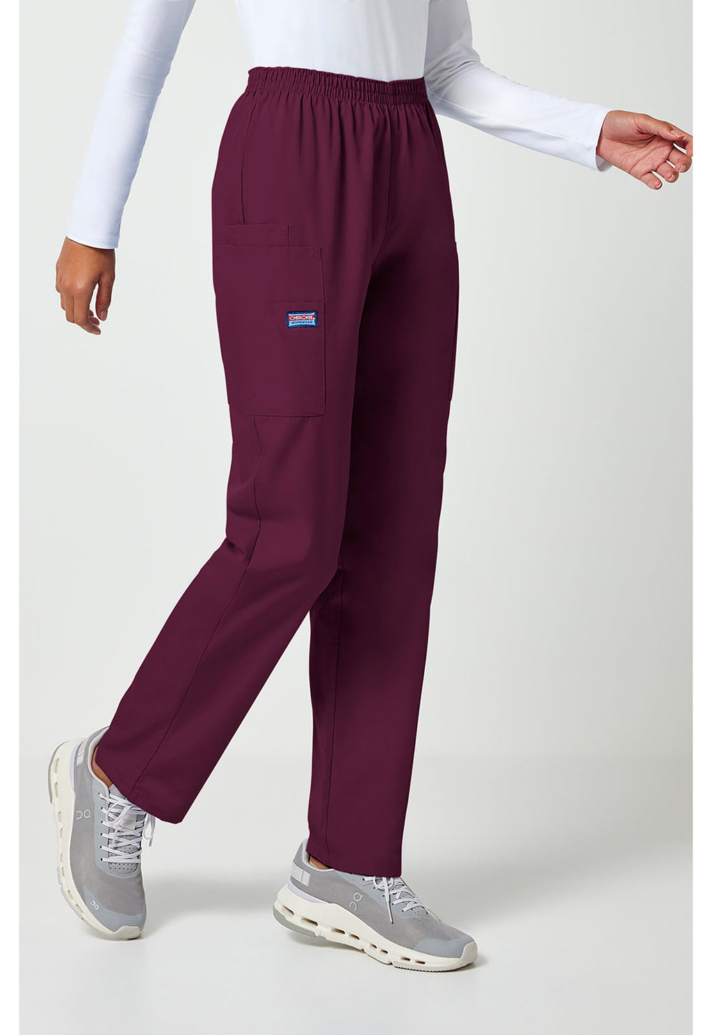 Workwear Originals 4200 Women's Natural Rise Tapered Pull-On Cargo Scrub Pants Wine