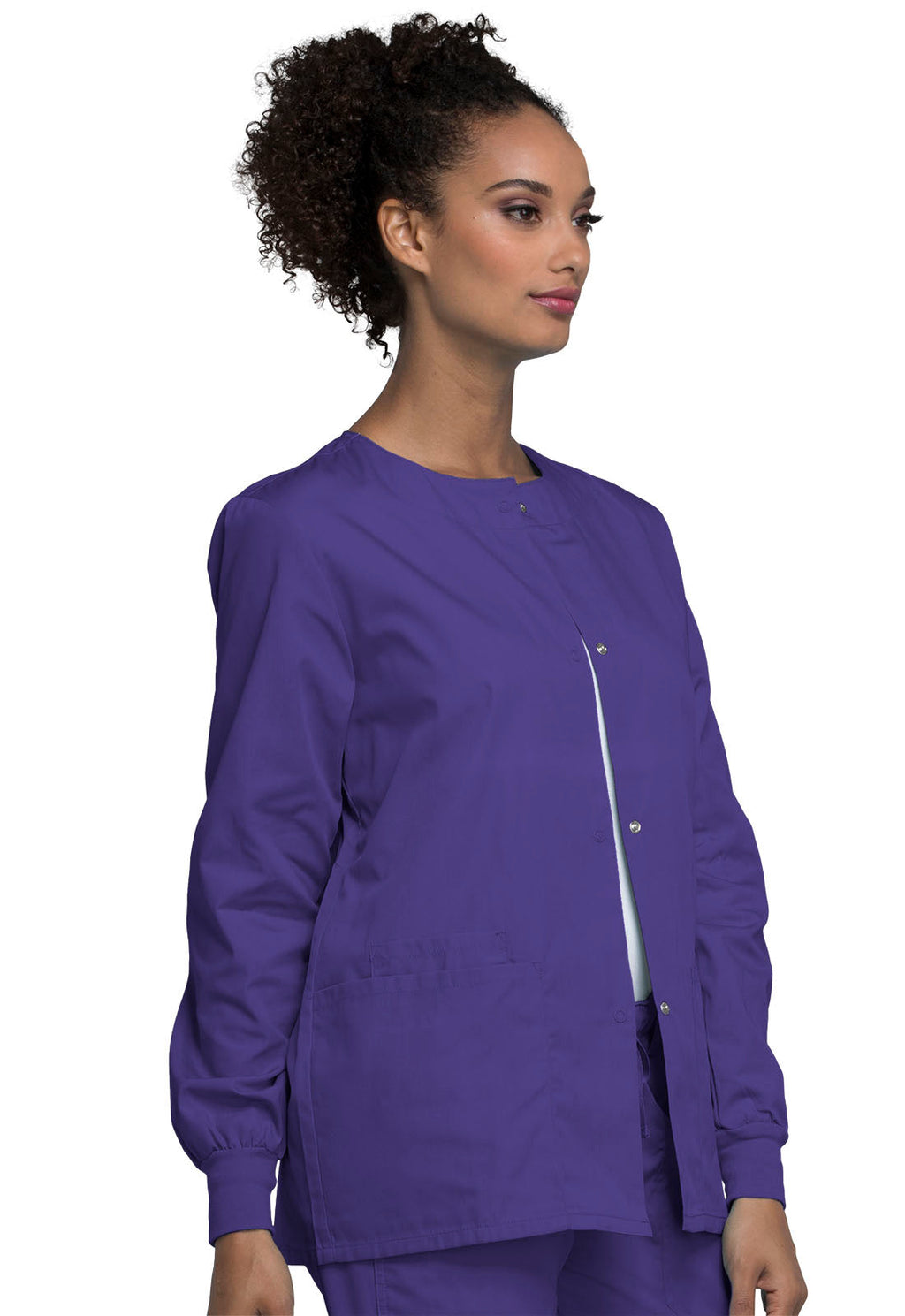Originals 4350 Snap Front Warm-Up Jacket Grape Model Image Left Side | Cherokee Workwear