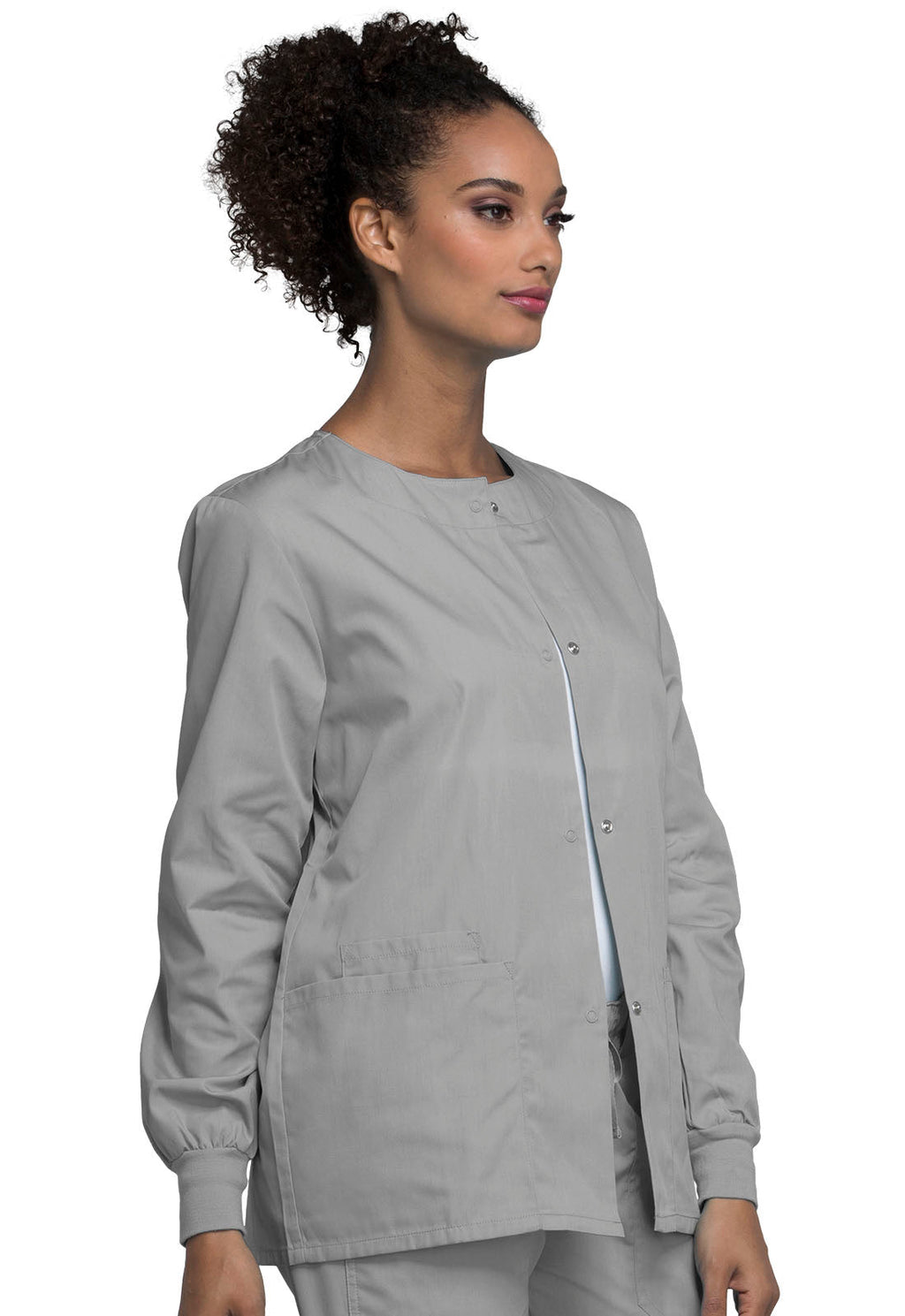 Originals 4350 Snap Front Warm-Up Jacket Grey Model Image Left Side | Cherokee Workwear