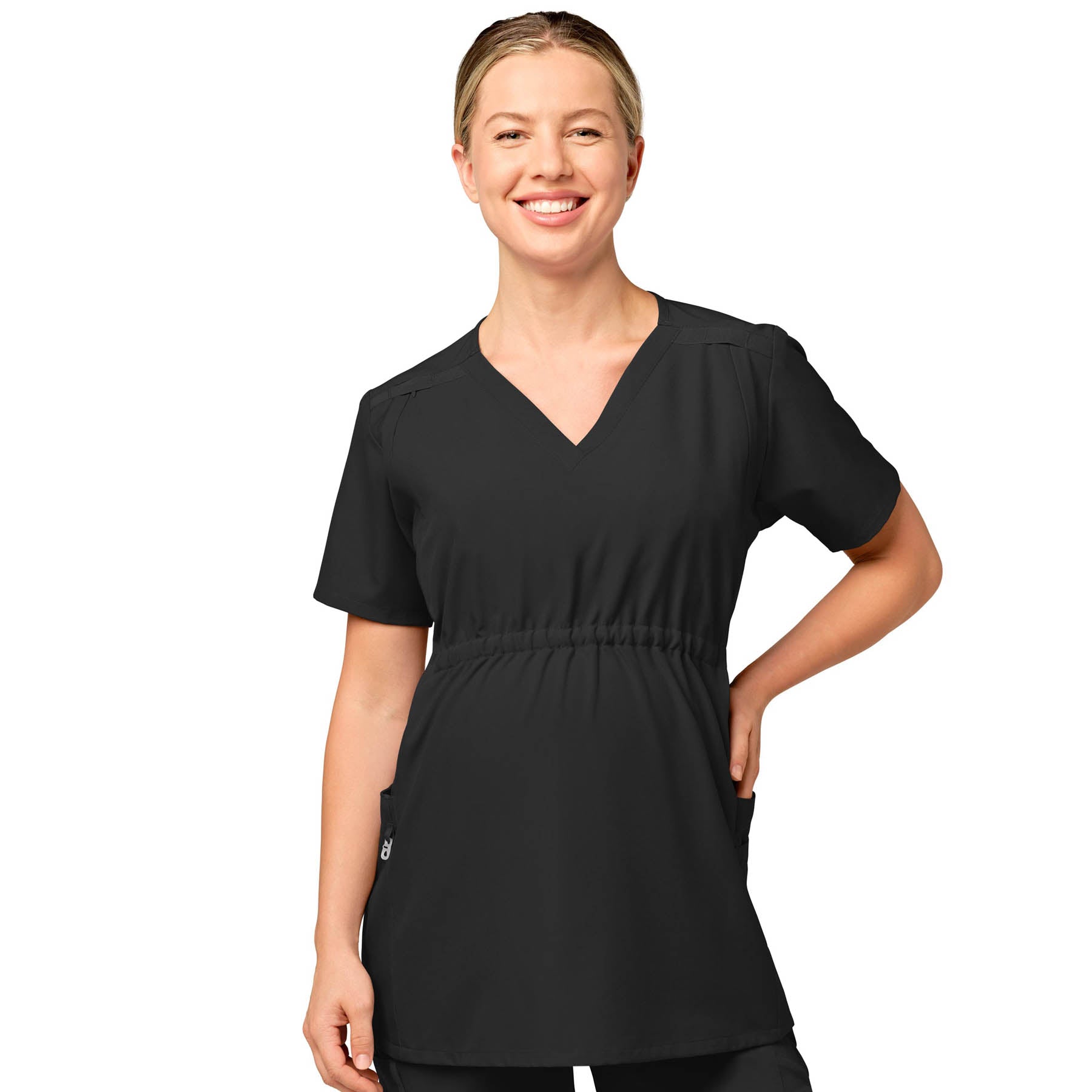 W123 4555 Maternity V-Neck Scrub Top Black