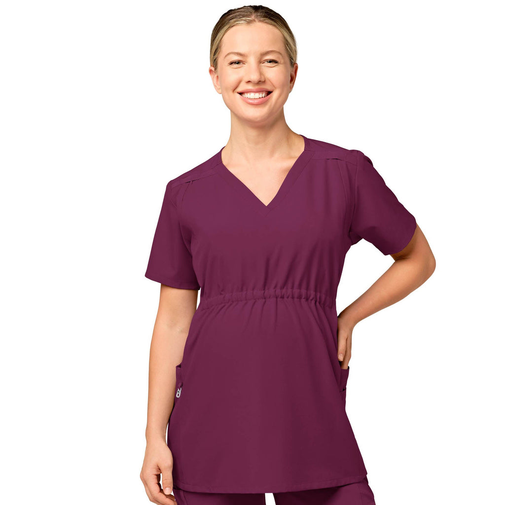 W123 4555 Maternity V-Neck Scrub Top Wine