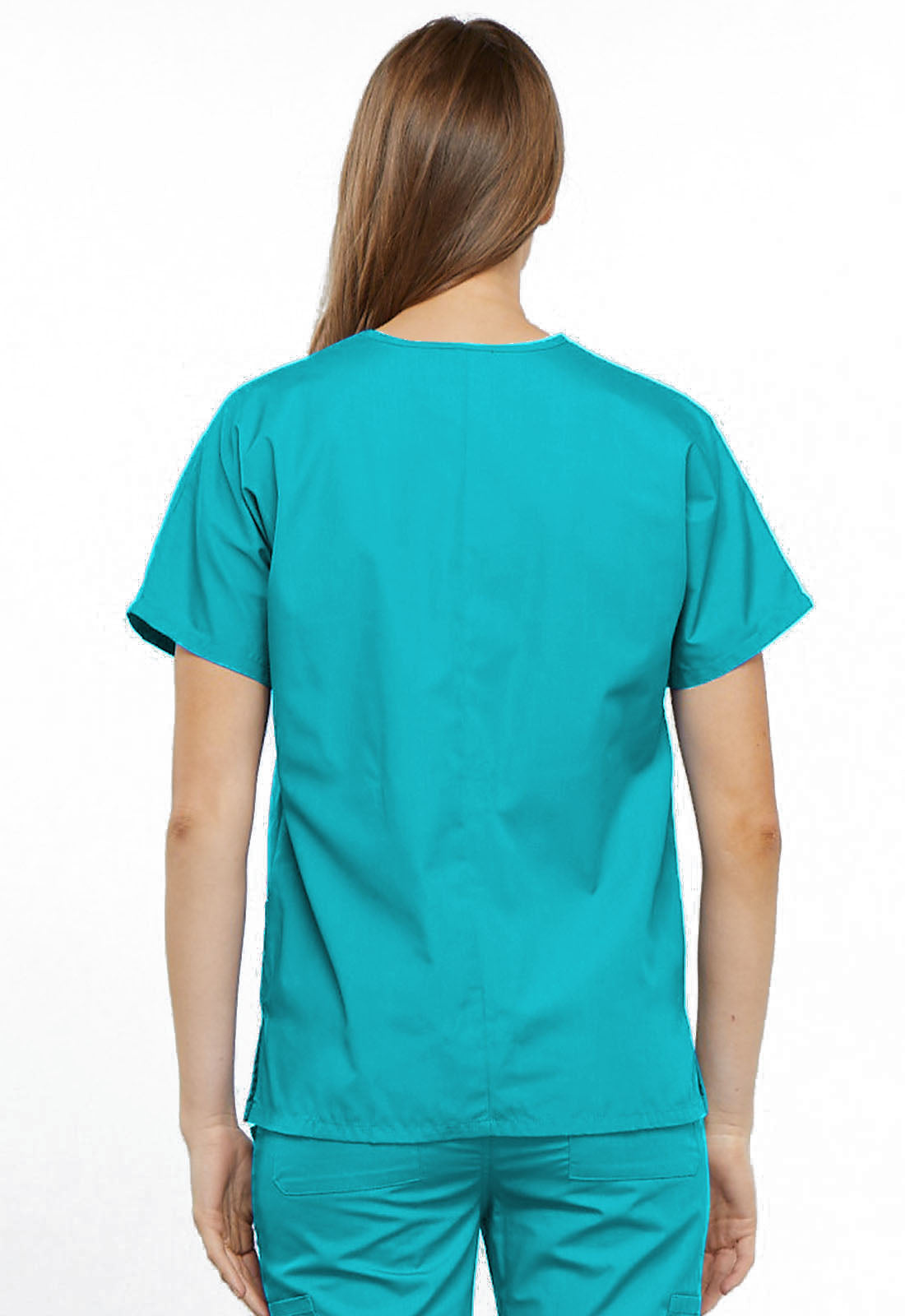 Originals 4700 V-Neck Top Turquoise Model Image Back | Cherokee Workwear