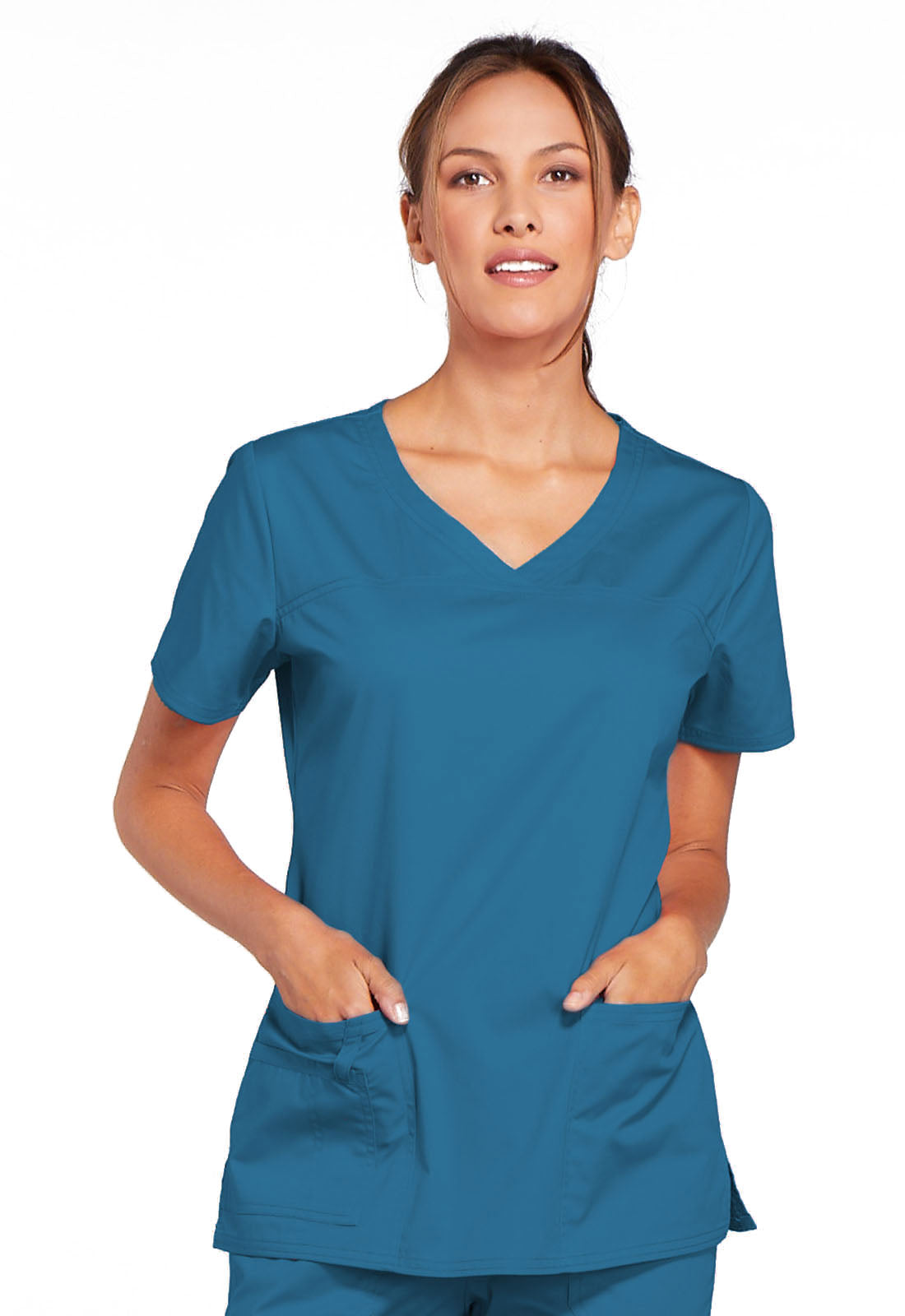 Workwear Core Stretch 4727 Women's V-Neck Scrub Top Caribbean Blue