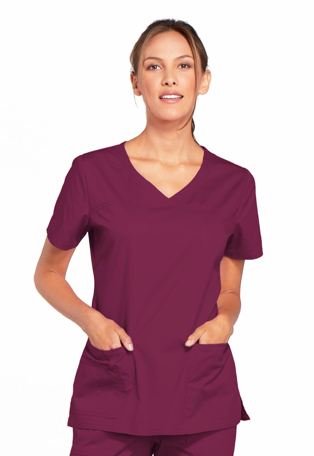 Workwear Core Stretch 4727 Women's V-Neck Scrub Top Wine