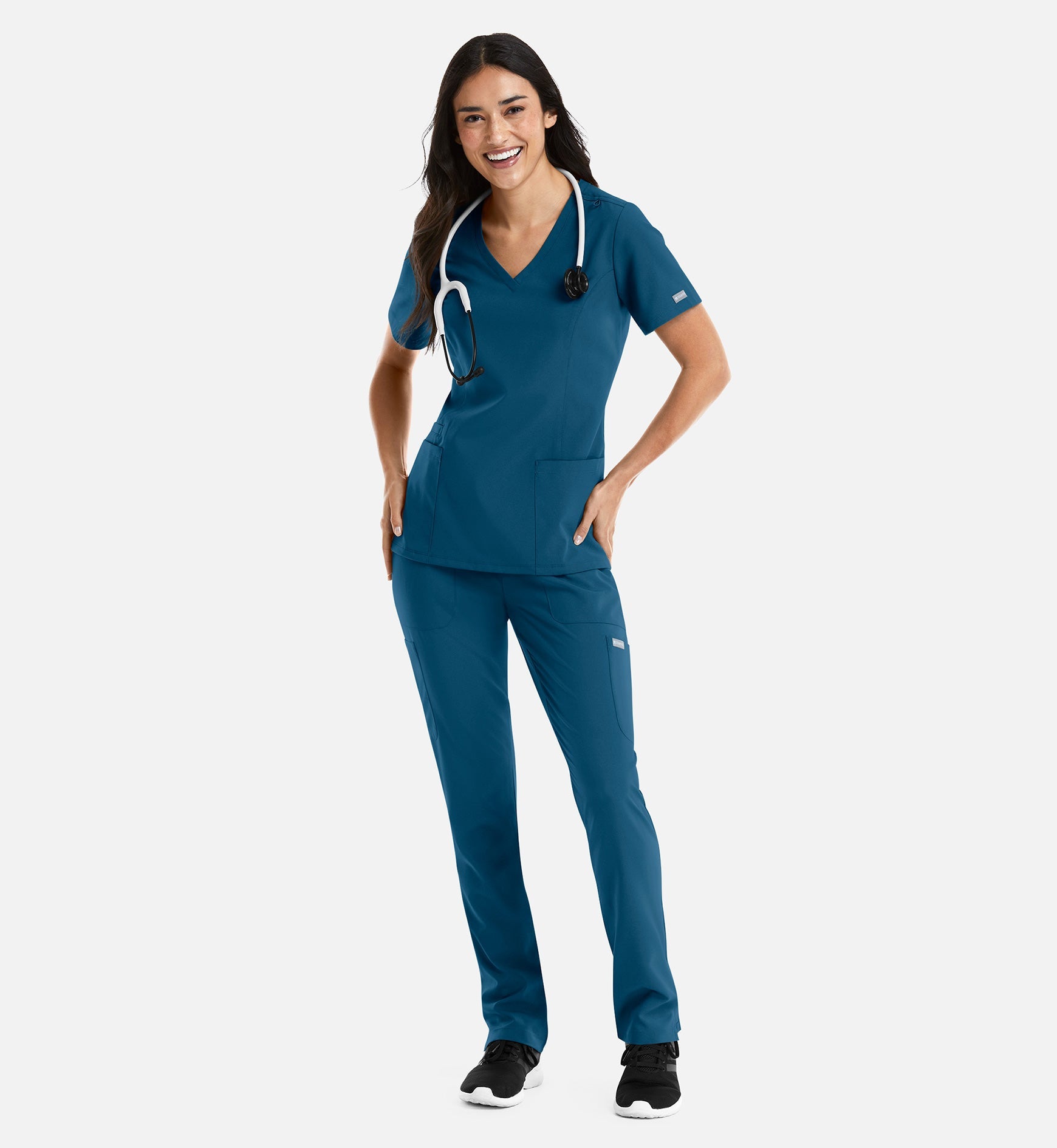 Momentum 5001 Women's Double V-Neck Top Caribbean Blue