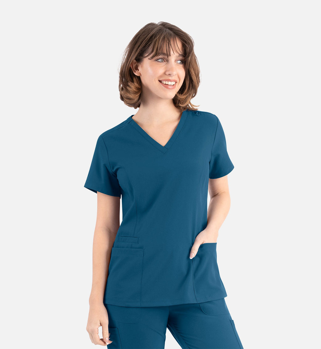 Momentum 5001 Women's Double V-Neck Top Caribbean Blue