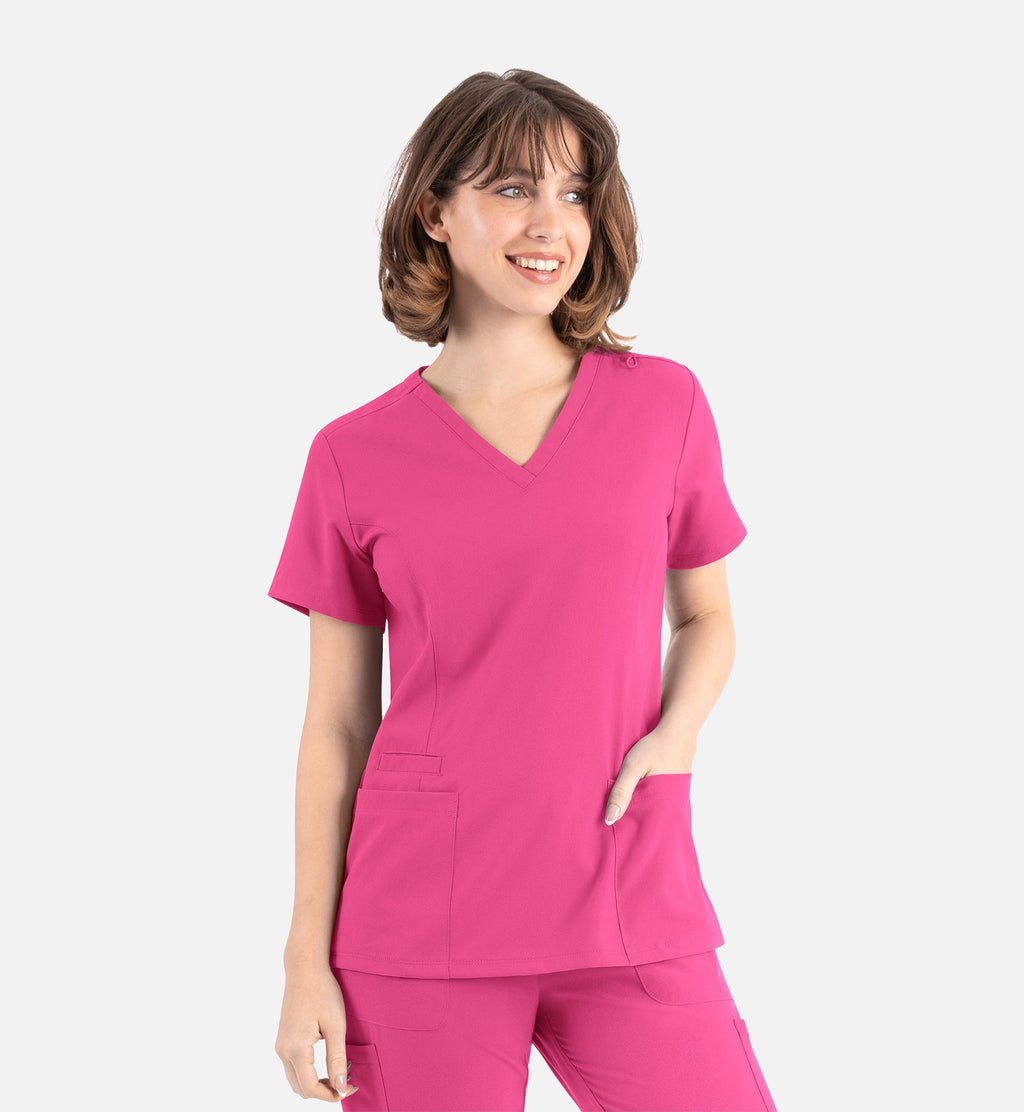 Momentum 5001 Women's Double V-Neck Top Hot Pink