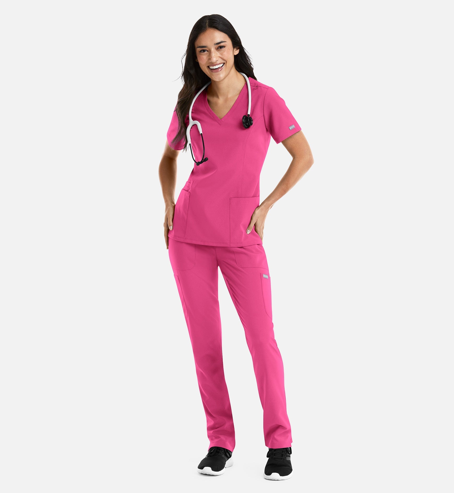 Momentum 5001 Women's Double V-Neck Top Hot Pink