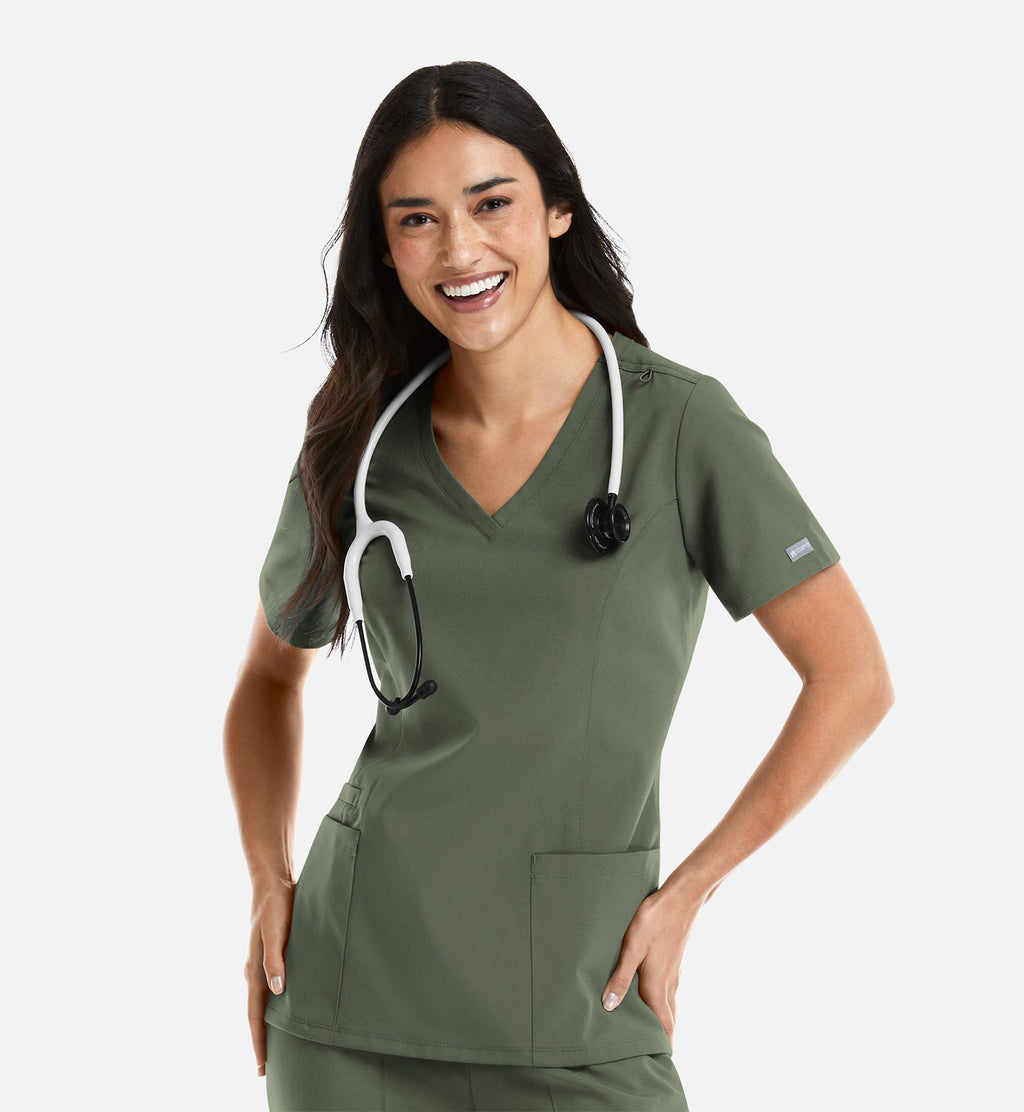 Momentum 5001 Women's Double V-Neck Top Olive