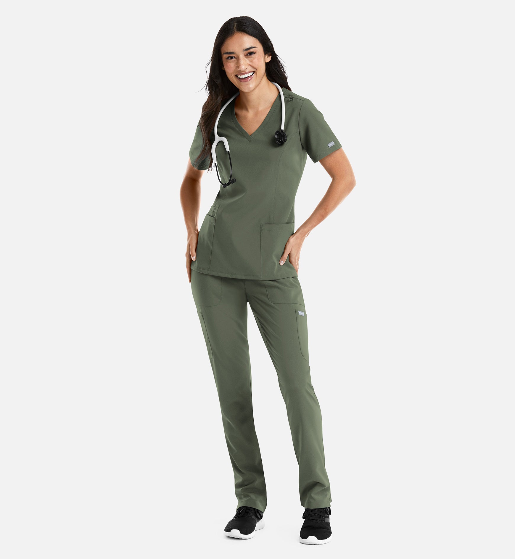 Momentum 5001 Women's Double V-Neck Top Olive