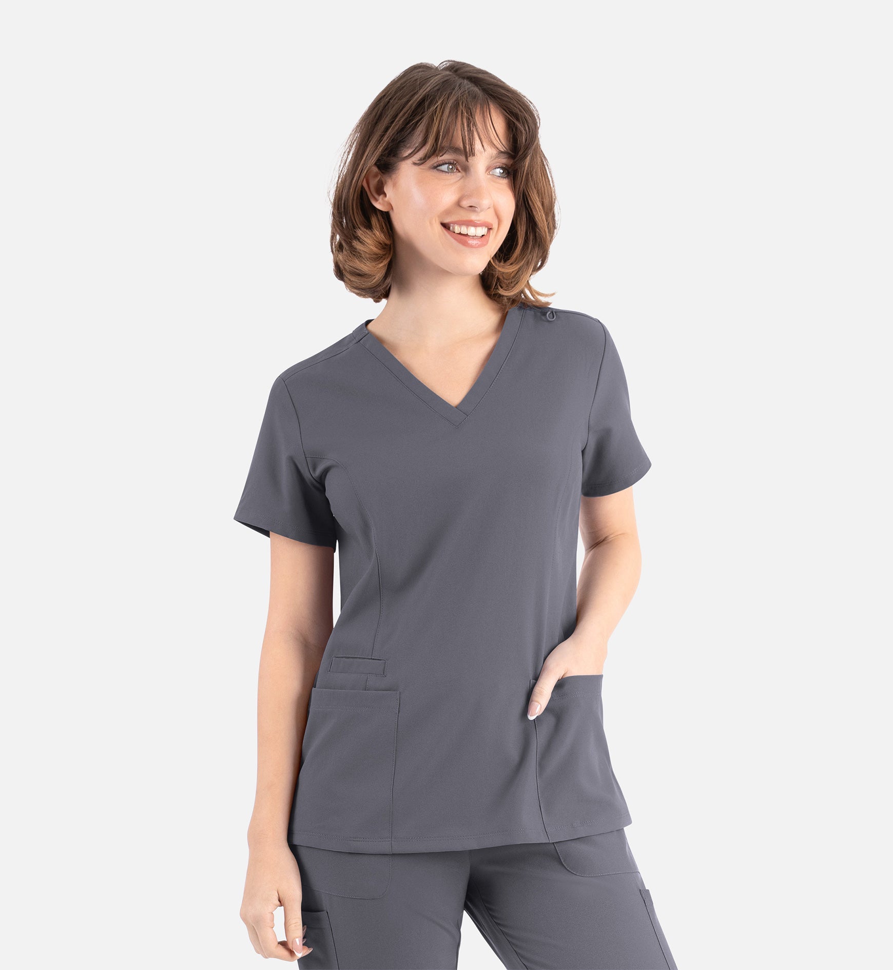 Momentum 5001 Women's Double V-Neck Top Pewter