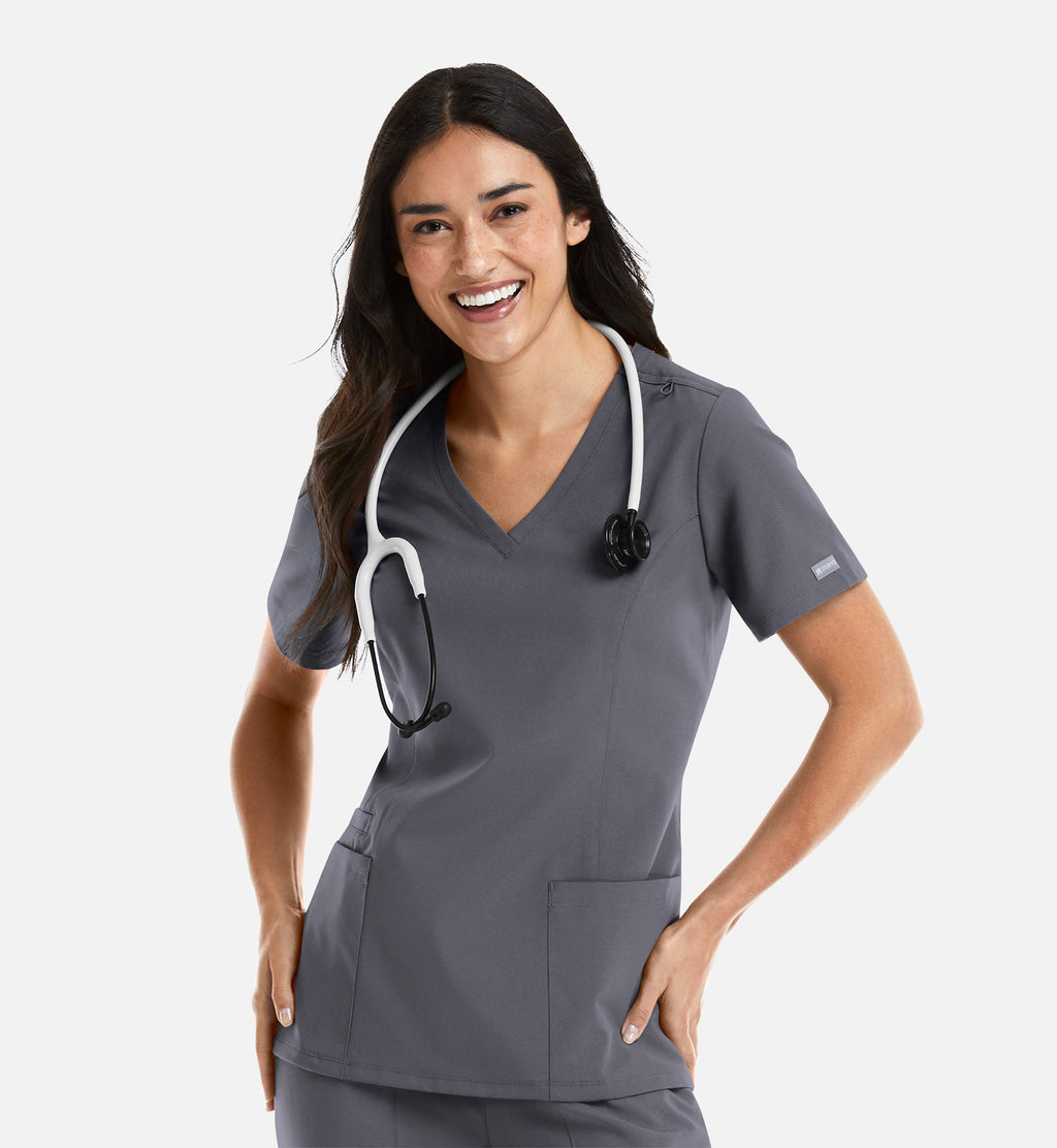 Momentum 5001 Women's Double V-Neck Top Pewter