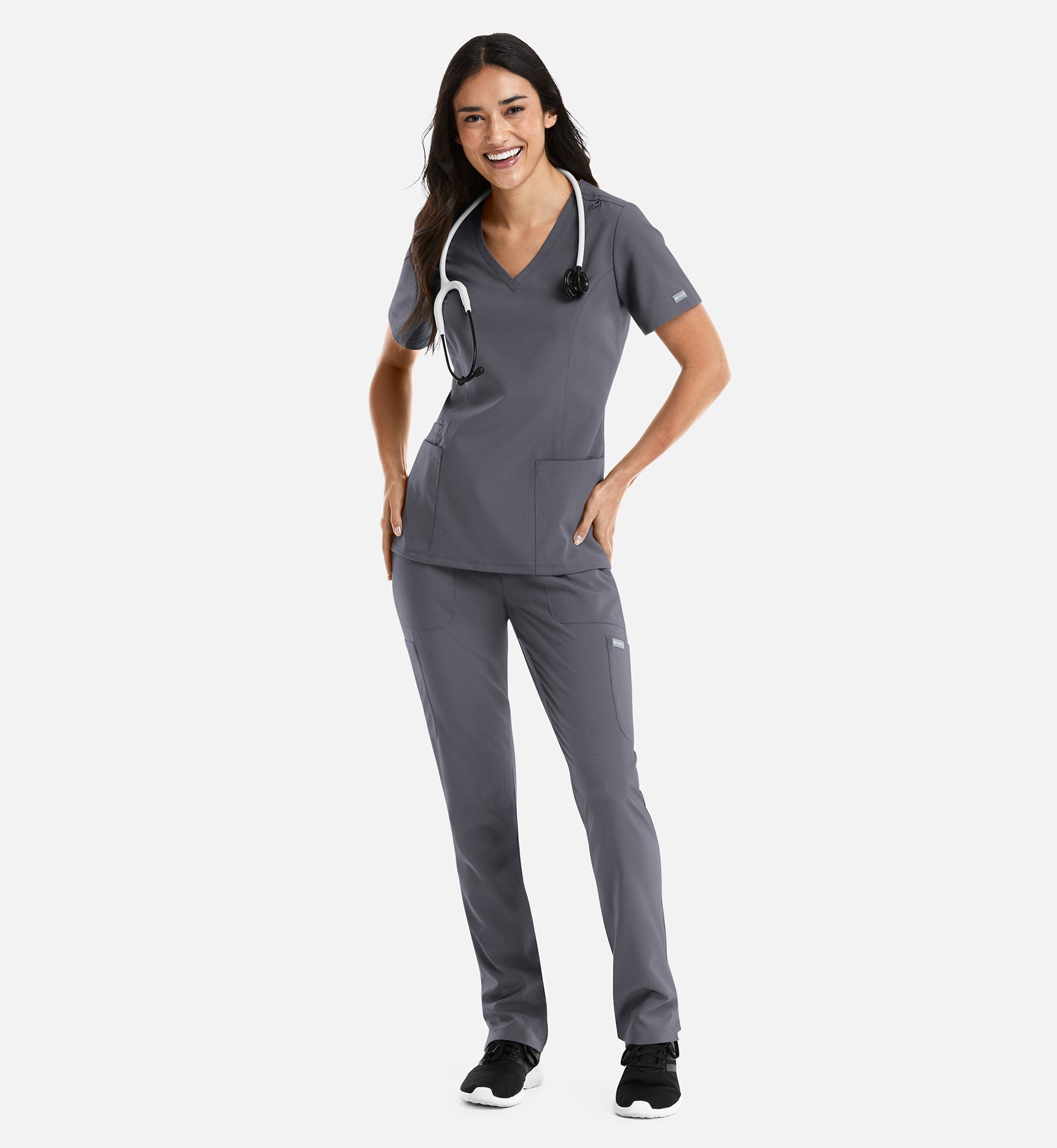 Momentum 5001 Women's Double V-Neck Top Pewter