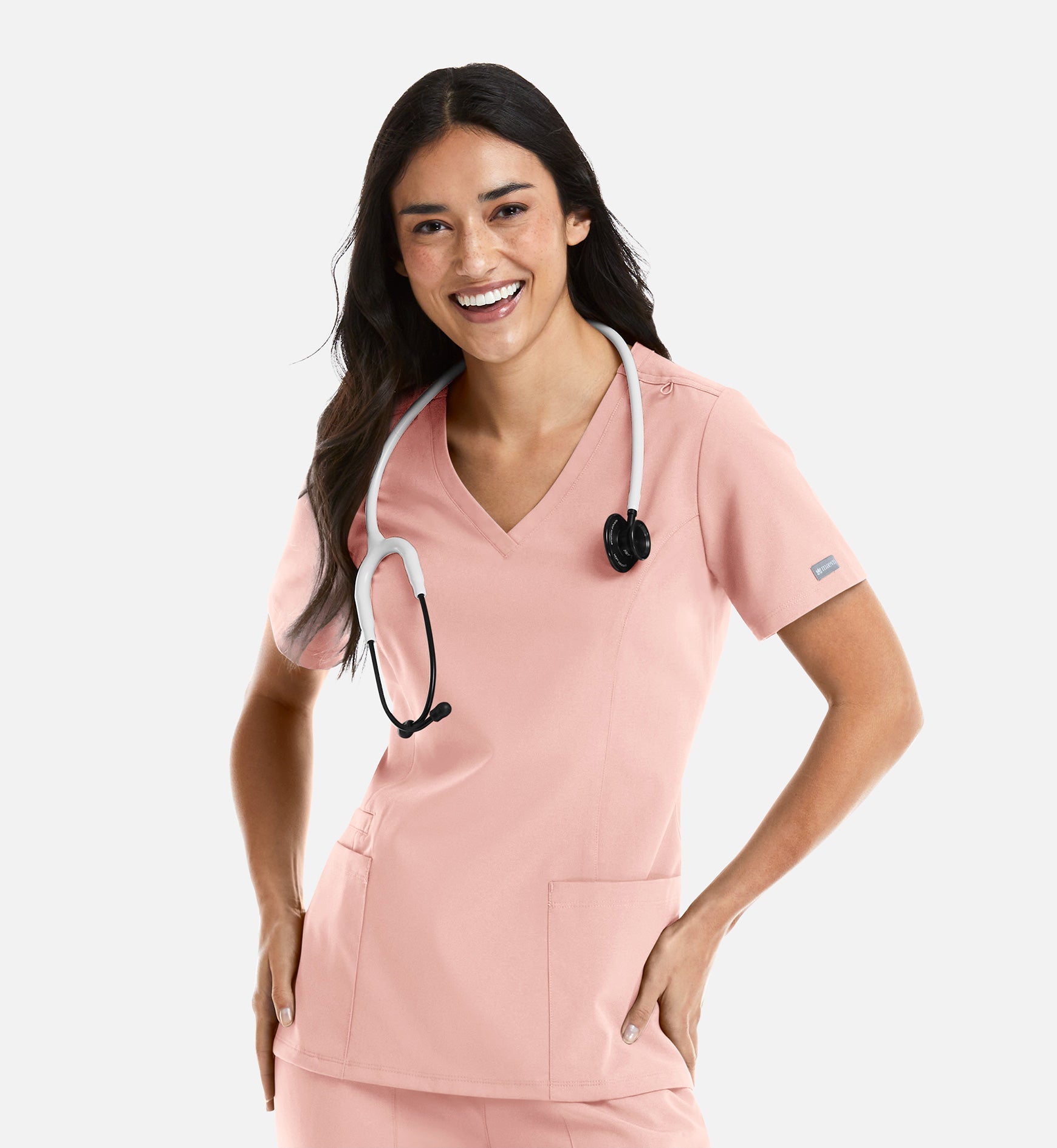 Momentum 5001 Womens Double V-Neck Top Pink Grapefruit