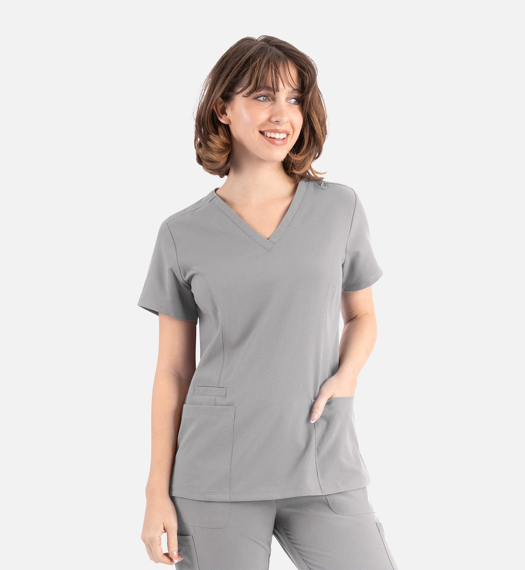 Momentum 5001 Women's Double V-Neck Top Quiet Grey