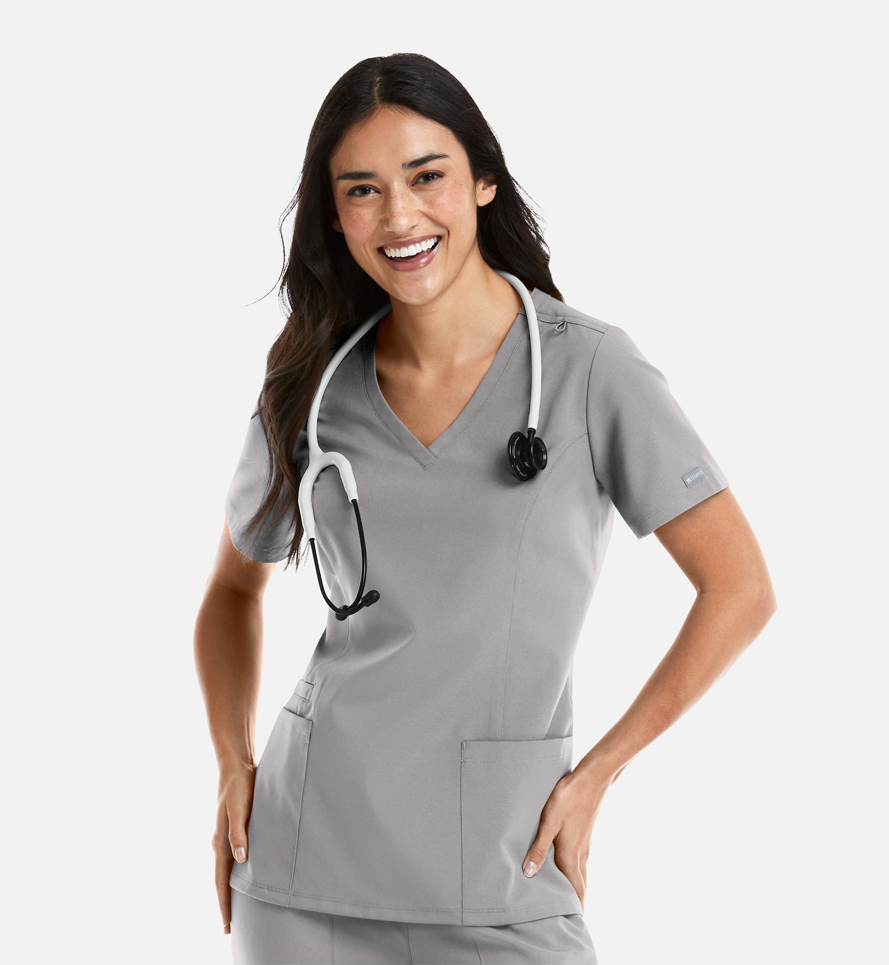 Momentum 5001 Women's Double V-Neck Top Quiet Grey