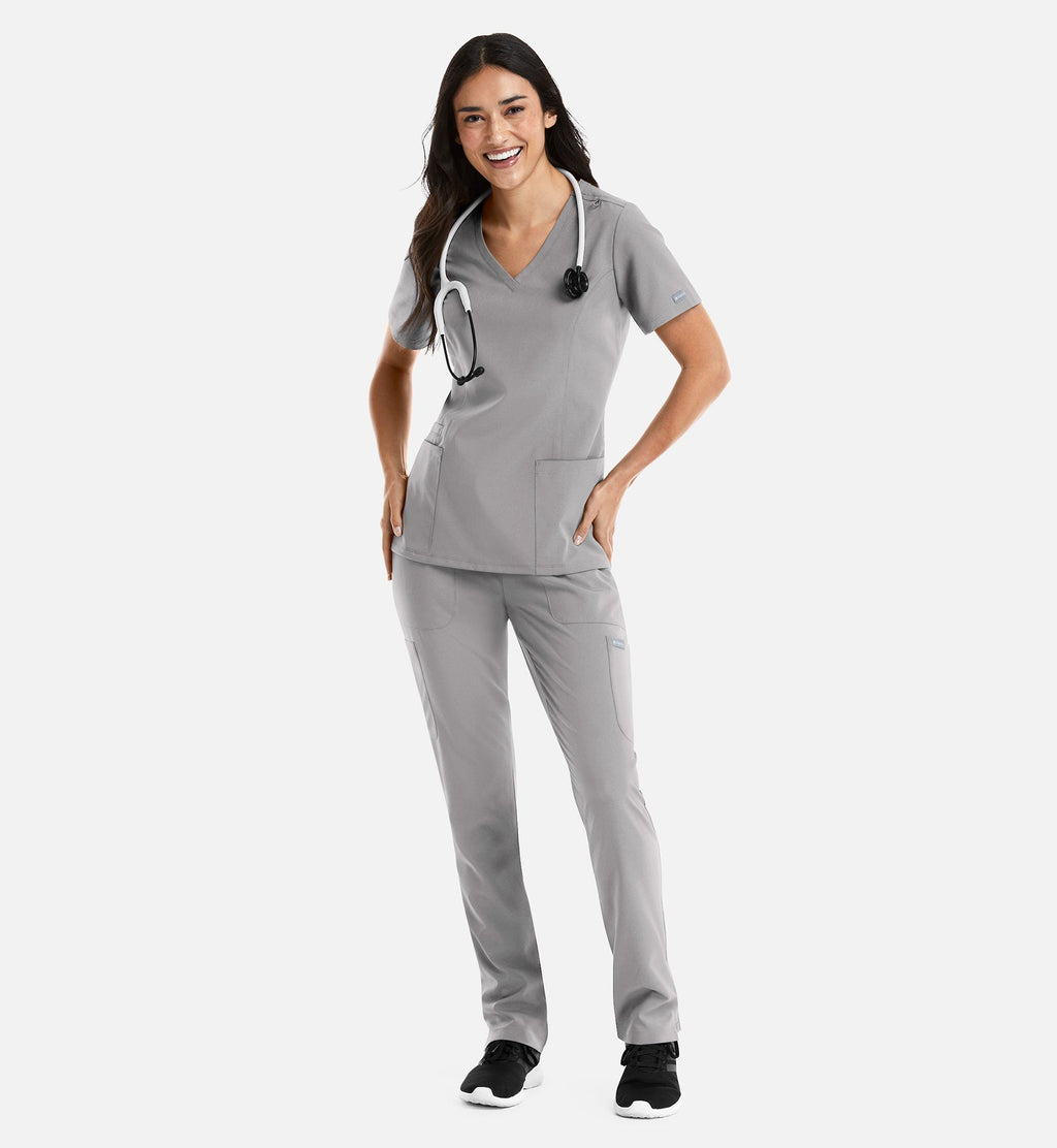 Momentum 5001 Women's Double V-Neck Top Quiet Grey