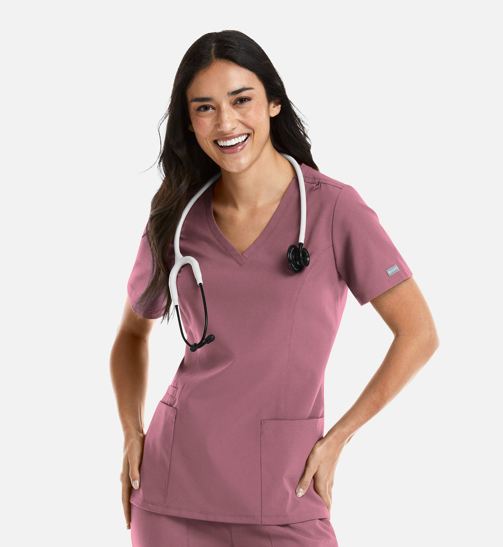 Momentum 5001 Women's Double V-Neck Top Rose