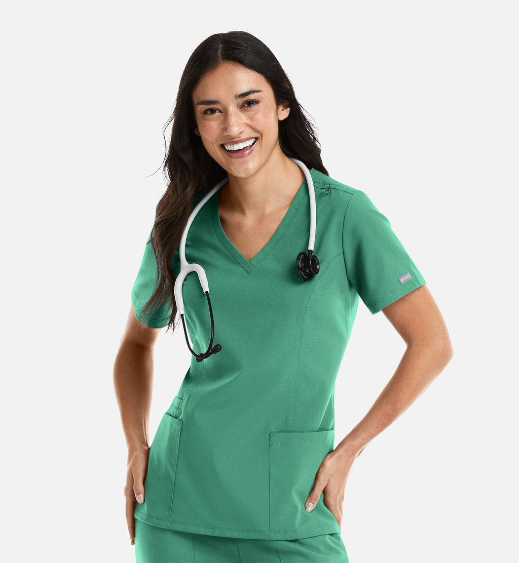 Momentum 5001 Women's Double V-Neck Top Surgical Green