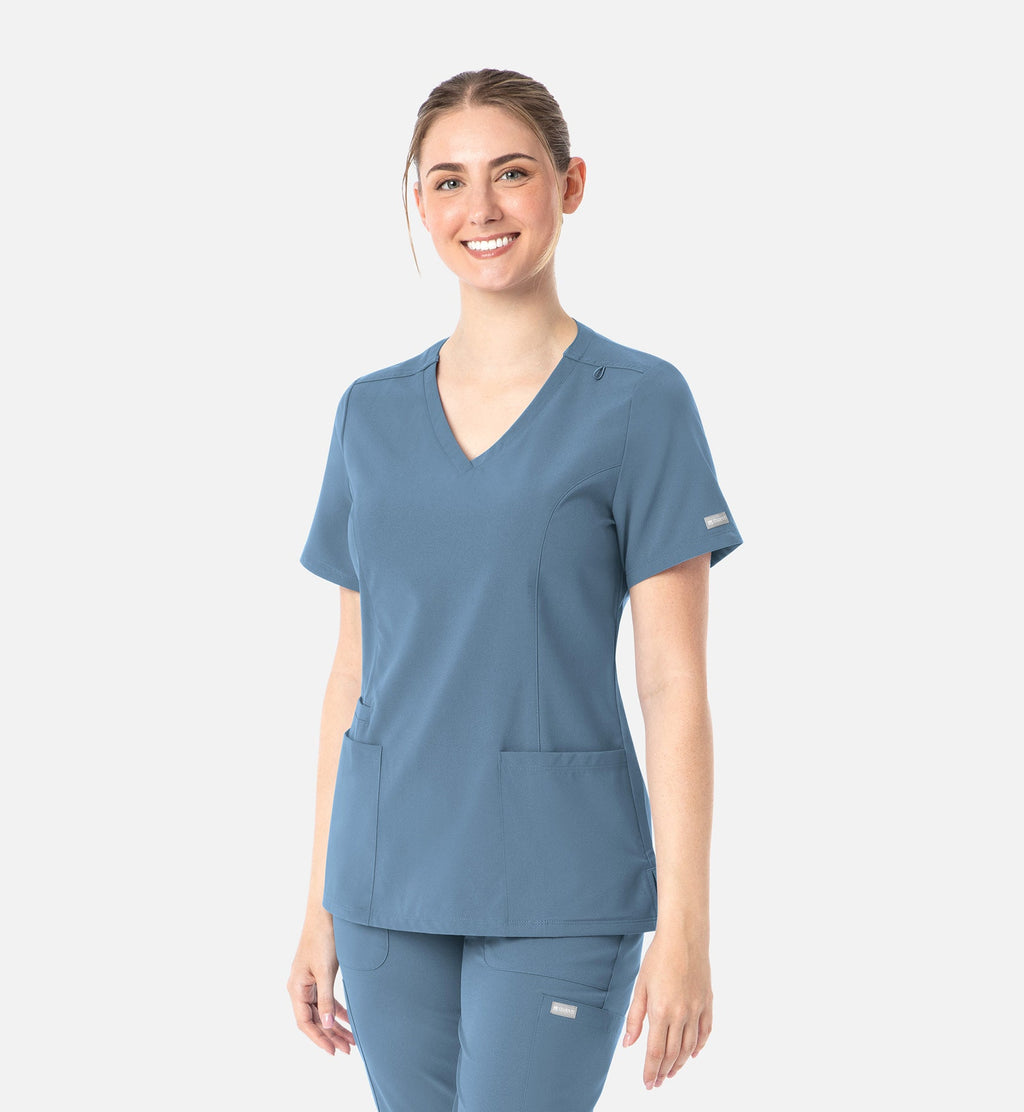Momentum 5001 Women's Double V-Neck Top Slate Blue