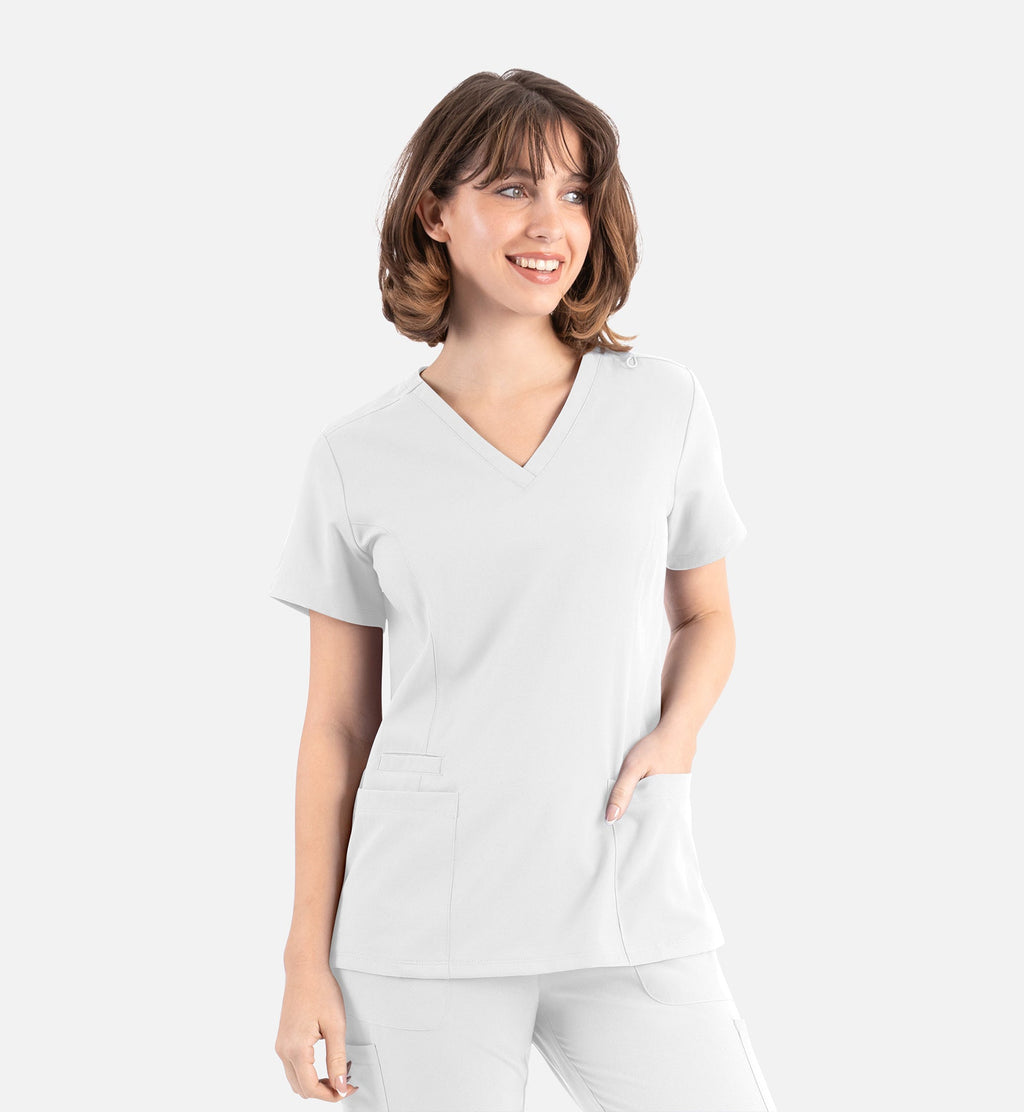 Momentum 5001 Women's Double V-Neck Top White