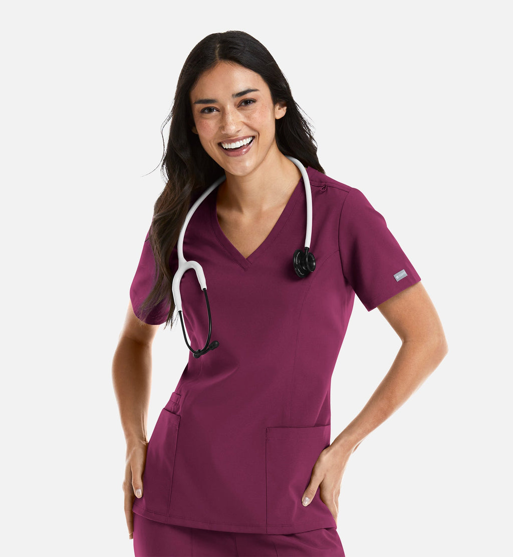 Momentum 5001 Women's Double V-Neck Top Wine