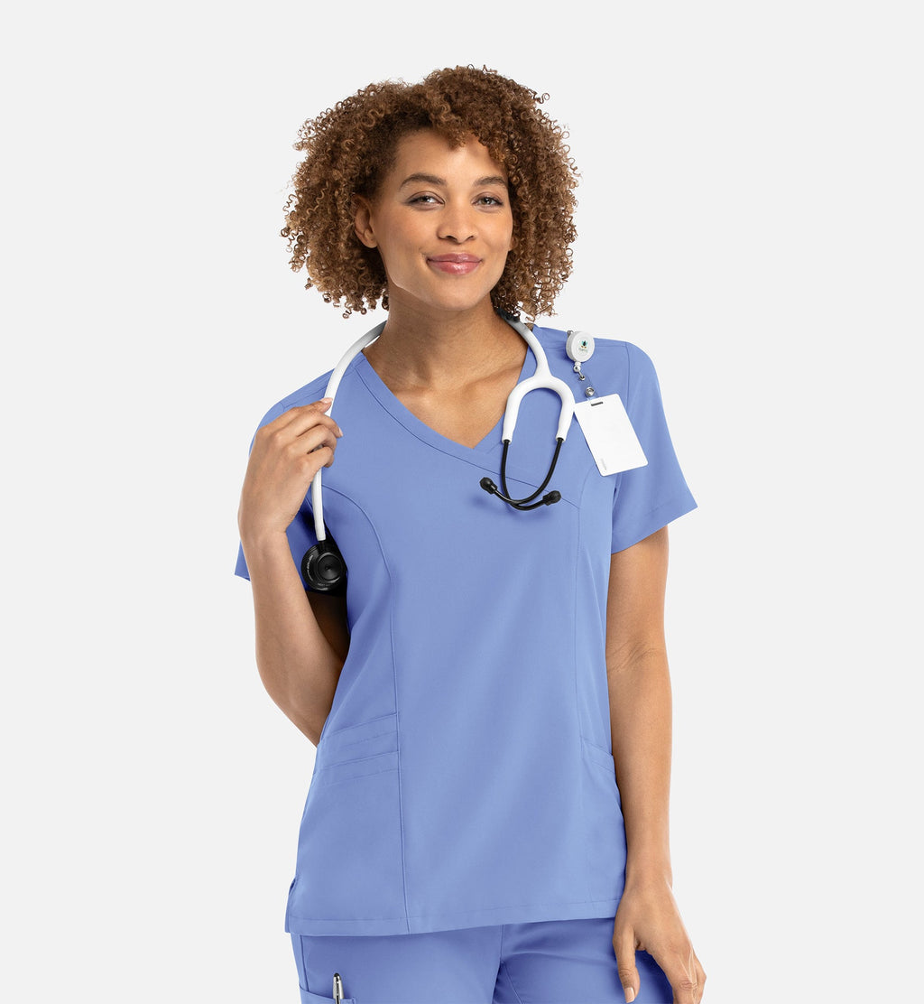 Momentum 5002 Women's Mock Wrap Top Ceil Blue