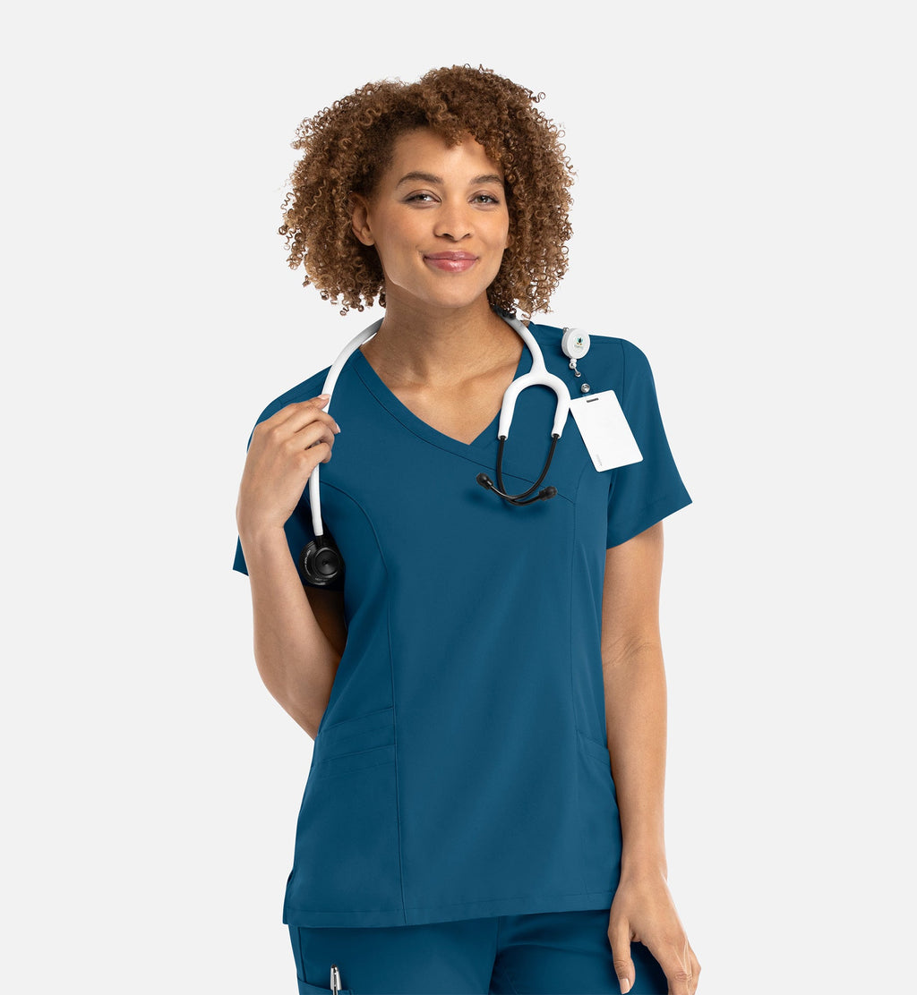 Momentum 5002 Women's Mock Wrap Top Caribbean Blue