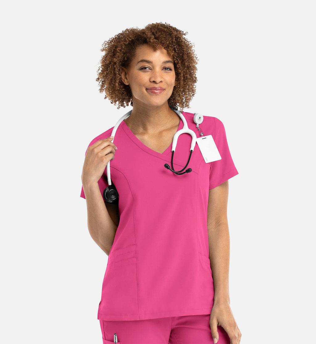 Momentum 5002 Women's Mock Wrap Top Hot Pink