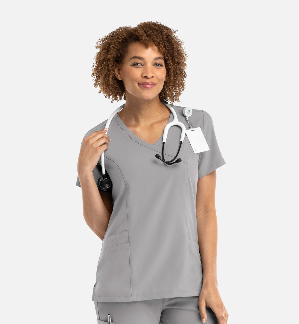 Momentum 5002 Women's Mock Wrap Top Quiet Grey