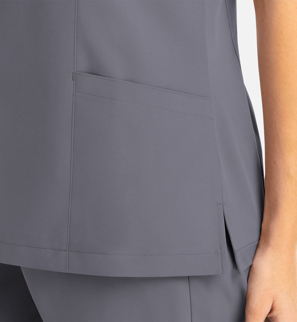 Momentum 5004 Women's Mock Wrap Top With Contrast Trim Pewter
