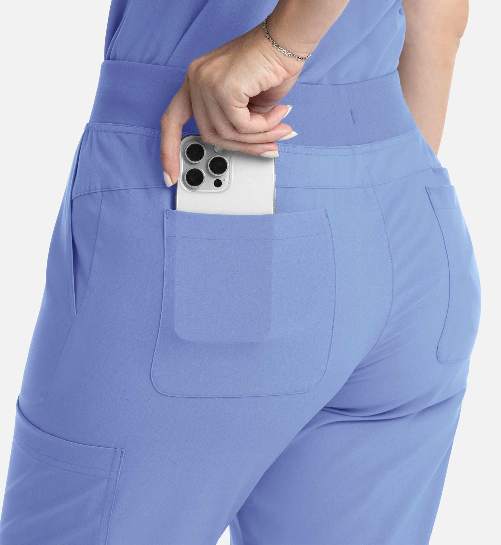 Momentum 5093 Women's Full Elastic Band Flare Leg Pants Ceil Blue